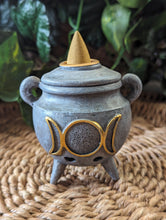 Load image into Gallery viewer, Triple Moon Cauldron Backflow Incense Burner
