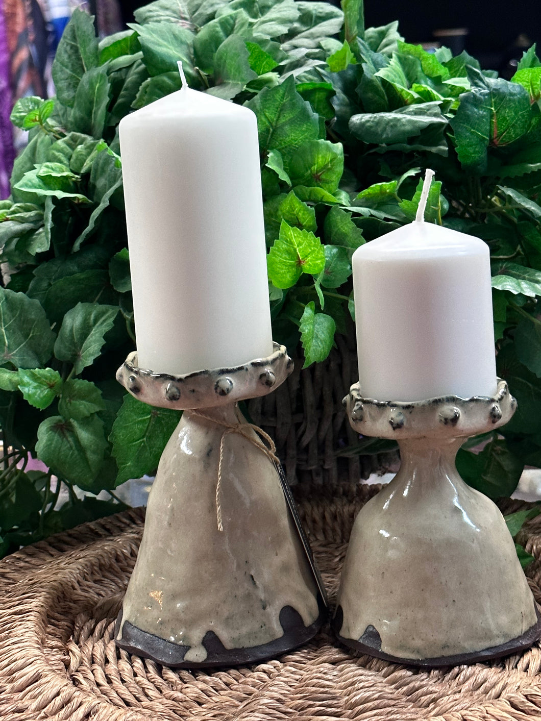 Live Free Pottery Rustic White Candle Holders